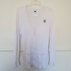 Gilly Hicks Sydney Ivory Cardigan Sweater with Logo Women’s Sz L Pockets Preppy